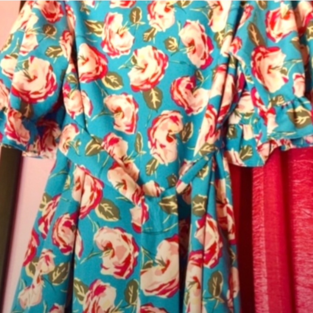 Betsey Johnson Floral Midi Swing Dress Retro Colorful Blue Garden Party Womens 8 - Picture 6 of 6